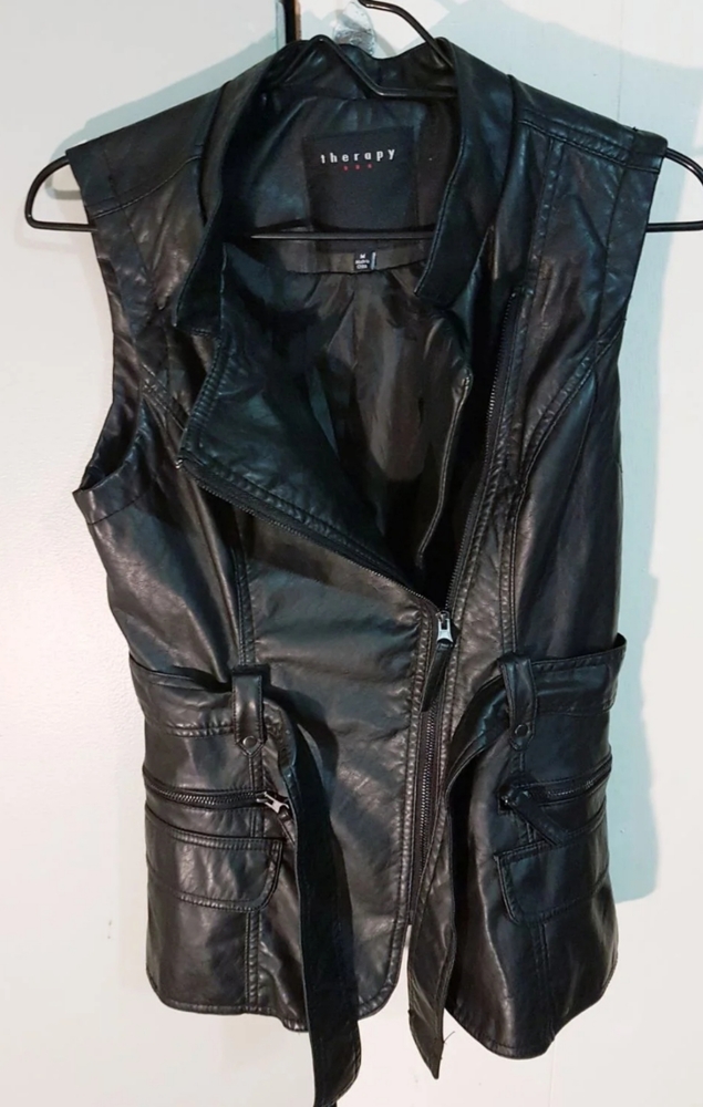 Women's Black Leather Motorcycle Vest